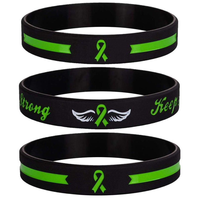 Sainstone Green Awareness Ribbon Silicone Bracelets with Saying - Mental Health Awareness Bracelet - Green Cancer & Cause Ribbon Wristbands Gifts for Men Women, Patients, Family Friends (3-pack) - Image 2